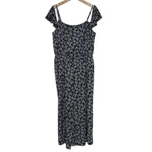 Libby Edelman M black + white little flowers wide leg‎ jumpsuit